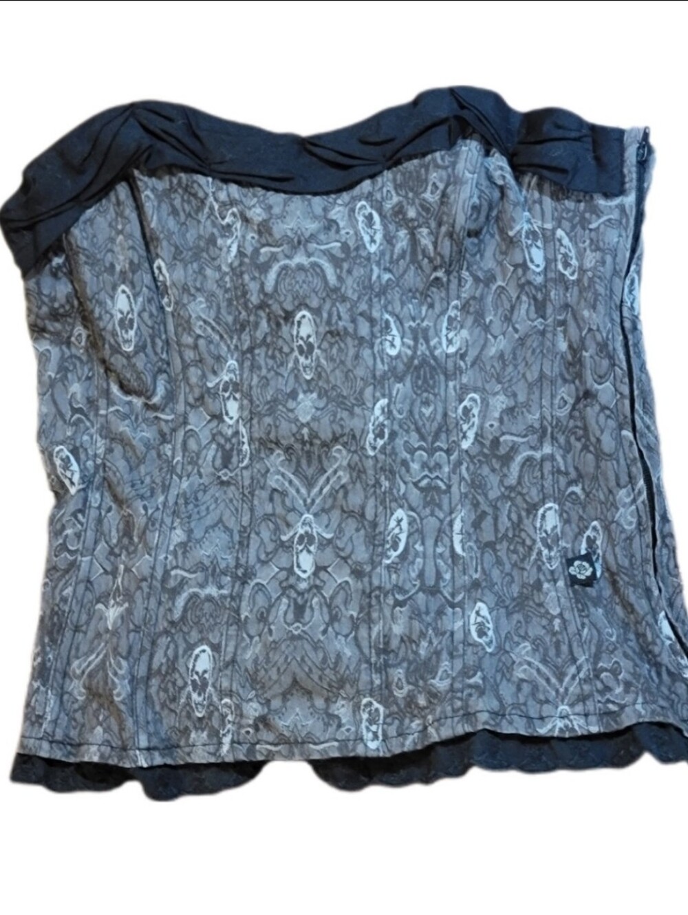 Vintage Y2K Tripp Corset Top Bustier Lace Skulls Grunge Goth Steampunk Emo Large